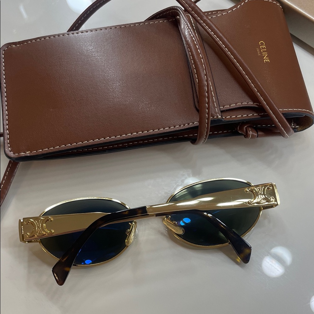 Celine Metal Triomphe Oval Sunglasses with Brown Leather Case - Picture 2 of 9